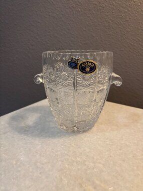 Vintage Bohemia Crystal Ice Bucket New with Tags Bar Cart Decor